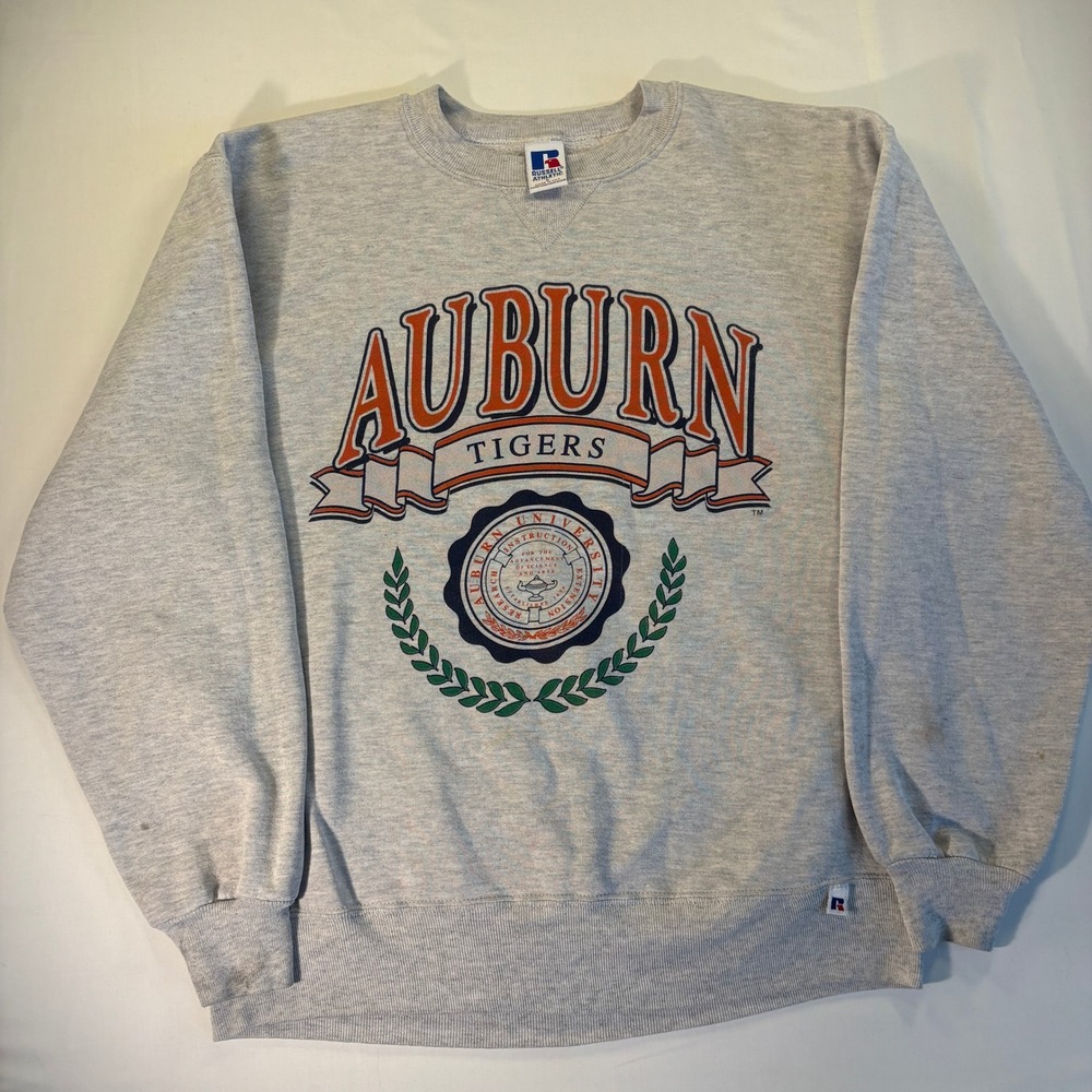 Vintage Russell Athletic Auburn Tigers Sweatshirt Gray Large Made in USA 90s